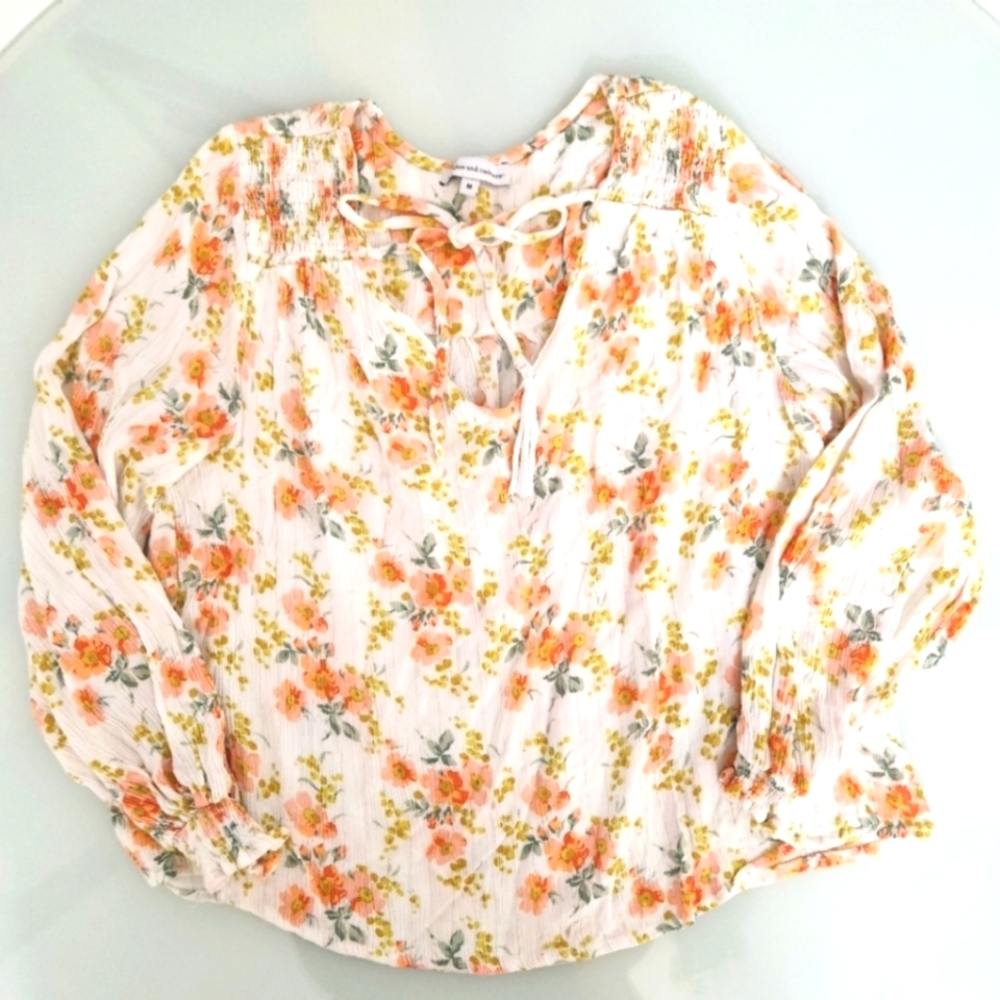 cupcakes & cashmere Floral Blouse - Cream and Orange